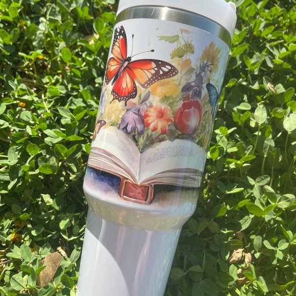 Custom 40 oz Tumbler Colorful Book and butterfly Double-wall vacuum insulation T - Picture 4 of 7